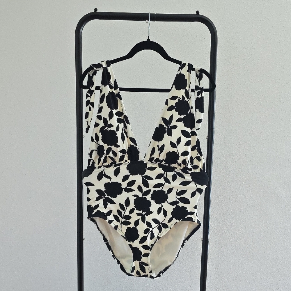 kate spade Black and White Floral Tie-Shoulder One - Piece